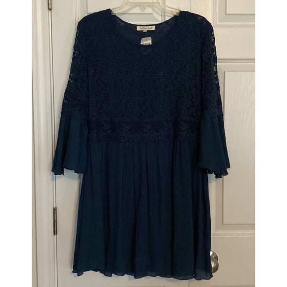 Indigo Blue Dresses & Skirts - Indigo Soul NWT Bell Sleeve Dress Rich Navy Lace Detail Tunic Medium Lin…